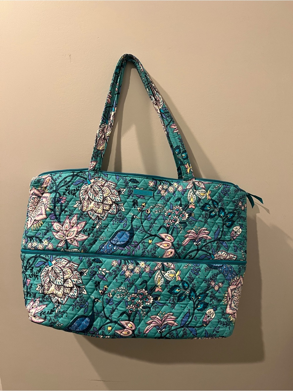 Vera Bradley Teal Floral Quilted Travel Bag